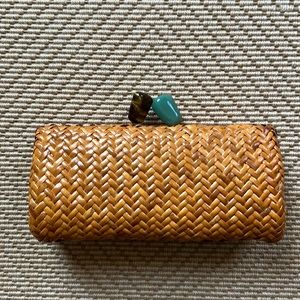 Kotur Woven Straw Clutch. Color: Tan